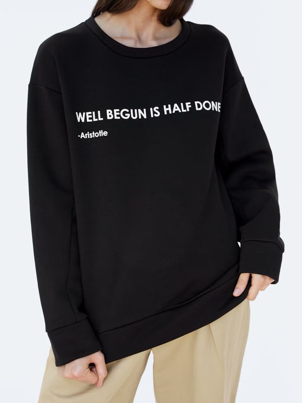 old zara black aristotle quote sweater